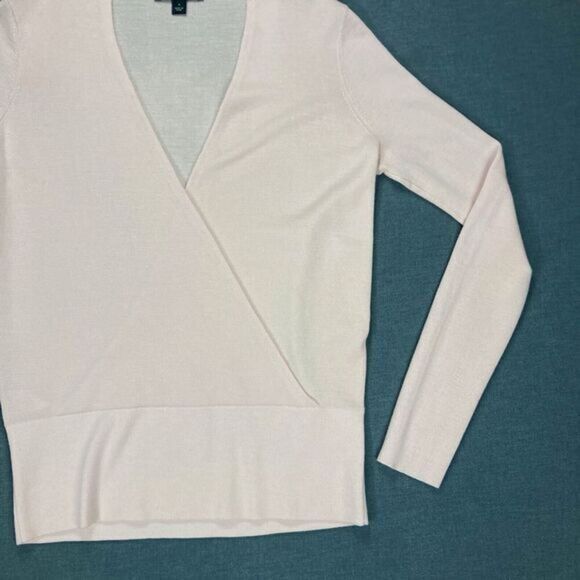 Ann Taylor Faux Wrap Wool Sweater Women S Stretch Knit Casual Minimalist Modest - Picture 4 of 16